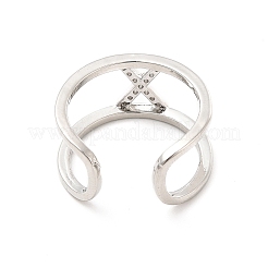 Anello a polsino aperto con lettera iniziale in zirconia cubica trasparente&nbsp;RJEW-A012-01P-X