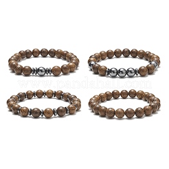 Set di braccialetti elasticizzati con perline di ematite sintetica in legno wengè naturale da 4 pz 4 pezzi per donna&nbsp;BJEW-JB09156