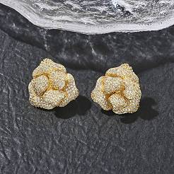 Orecchini a lobo a forma di fiore di camelia in ottone e zirconi cubici trasparenti&nbsp;KK-CBA36A2-01G