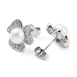 Anlaufgeschützte Ohrstecker mit Zirkonia-Blume und Naturperle&nbsp;EJEW-F318-07P