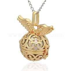 Goldener Ton Messing hohlen runden Käfig Anhänger&nbsp;KK-J234-06G