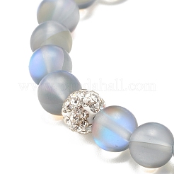 Bracelet extensible perlé rond en pierre de lune synthétique avec strass&nbsp;BJEW-JB07888-02