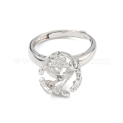Rhodinierte 925 Sterling Silber Micro Pave klare Zirkonia verstellbare Ringkomponenten&nbsp;STER-NH0017-02P