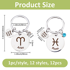 12 porte-clés en acier inoxydable avec strass&nbsp;KEYC-FH0001-68