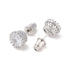 Pendientes de botón con circonita cúbica pavé de latón chapado en rack&nbsp;EJEW-I304-02P-02