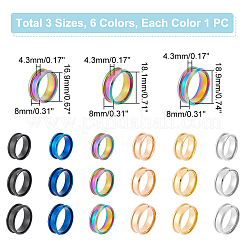 18 pieza 18 estilos 201 configuraciones de anillo de dedo ranurado de acero inoxidable&nbsp;STAS-UN0042-79