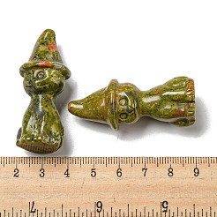 Aus natürlichem Unakit geschnitzte Heilkatze mit Hexenhutfiguren&nbsp;DJEW-D012-07H