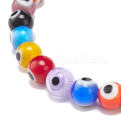 9 pièces 9 couleurs à la main mauvais œil au chalumeau rond perlé extensible bracelets ensemble pour enfants&nbsp;BJEW-JB08899