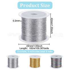 3 rollo de cordón metálico trenzado de poliéster de 3 capas y 3 colores&nbsp;OCOR-BC0006-24
