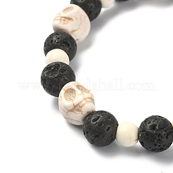 Braccialetti elasticizzati con teschio e perline incrociate con pietre preziose naturali e sintetiche tinte&nbsp;BJEW-TA00272-01