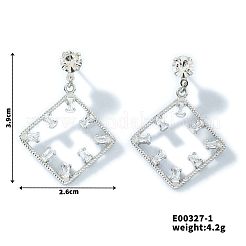 Pendientes de botón con diseño geométrico hueco de latón pavé de circonita cúbica transparente&nbsp;SQ8003-1