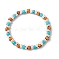 Stretch-Armbänder aus synthetischem Türkis und runden Holzperlen für Männer und Frauen&nbsp;BJEW-JM11833-01