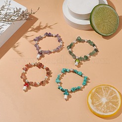 4 pièces 4 styles de puces de pierres précieuses mixtes naturelles et synthétiques et ensemble de bracelets extensibles en perles de verre&nbsp;BJEW-TA00207