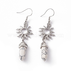 Pallottola di howlite sintetica con orecchini pendenti a forma di sole&nbsp;EJEW-I276-01P-18