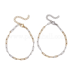 2 bracelet en acier inoxydable 304 bicolore avec chaîne trombone pour femme&nbsp;BJEW-JB12741