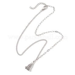 Collares de cadena mixta de acero inoxidable 304 con colgante de borla de aleación&nbsp;NJEW-JN05882