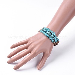 Braccialetti avvolgenti con perline sintetiche turchesi (tinte) a tre anelli&nbsp;BJEW-JB04657-03