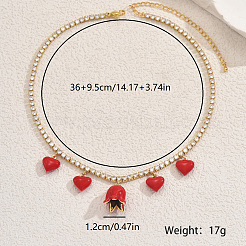 Elegante collana da donna con ciondolo a forma di cuore e fiore in ottone con zirconi cubici trasparenti e catena da tennis&nbsp;SR8961