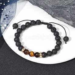 Armbänder aus geflochtenen Perlen aus natürlichem Lavagestein und Tigerauge&nbsp;BJEW-JB09729-01