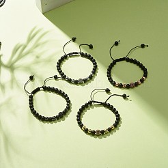 4pcs bracelet de perles tressées en obsidienne naturelle et hématite synthétique 4 couleurs avec zircone cubique&nbsp;BJEW-JB08117
