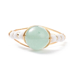 Anello per dito avvolto in filo di avventurina verde naturale&nbsp;RJEW-TA00022-03