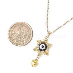 Collane con ciondolo a forma di cuore con sole e perline di vetro e resina con malocchio&nbsp;NJEW-MZ00100