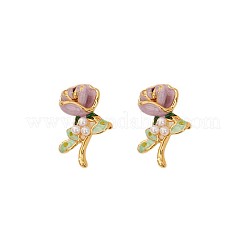 Orecchini a bottone in ottone con fiori e perle finte&nbsp;FS-WG24618-01