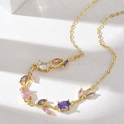 Colliers à maillons en laiton pavé de zirconiums cubiques en forme de rose pour femmes&nbsp;NJEW-C121-05B-06G