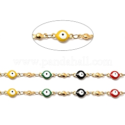 Piatto rotondo smaltato con catene a maglie malocchio&nbsp;CHS-G021-01G-02