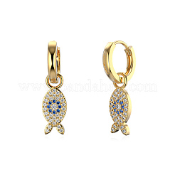 Fisch 925 Sterling Silber Micro Pave Zirkonia Leverback Ohrringe für Frau&nbsp;EJEW-Q384-03G
