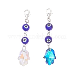 2 pendentif décoratif en verre galvanisé en forme de main de Fatima&nbsp;HJEW-JM04232