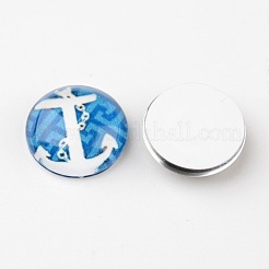 Ruder & Anker gedruckt Glas Cabochons&nbsp;X-GGLA-A002-12mm-WW