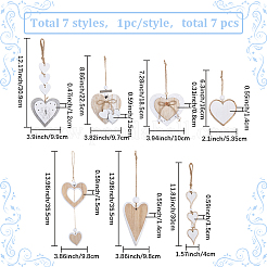 7 pièce 7 styles de décorations suspendues en bois en forme de cœur&nbsp;HJEW-GF0001-58