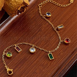 Pulseras rectangulares planas redondas de acero inoxidable 304 con circonitas cúbicas de colores para mujer.&nbsp;WG5257D-01
