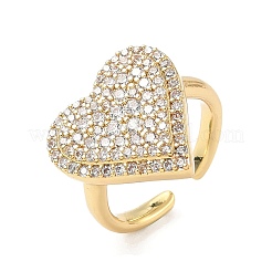 Manschettenringe aus Messing mit Mikropflaster und Zirkonia in Herzform für Damen&nbsp;RJEW-A069-12G-02