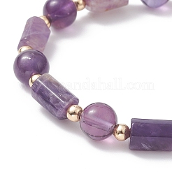 Columna de amatista natural y pulsera elástica redonda para mujer&nbsp;BJEW-JB09351-01