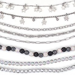 8 pz 8 stili perline acriliche e strass in argilla polimerica e catene per cappellini da baseball in ottone e acciaio inossidabile&nbsp;HJEW-SC0002-45