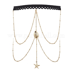 Chaînes de câble en acier inoxydable 304 et chaînes de cuisse à pampilles avec pendentif coquillage galvanisé&nbsp;AJEW-AN00649-02