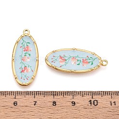 Pendentifs ovales en acier inoxydable 304 de style imprimé avec motif floral&nbsp;STAS-T071-27D-G