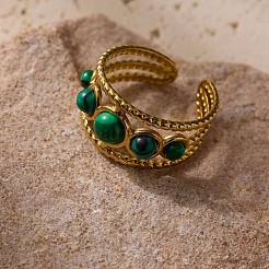 Acciaio inossidabile 304 con anelli per polsini in malachite sintetica&nbsp;FS-WGD52D3-01
