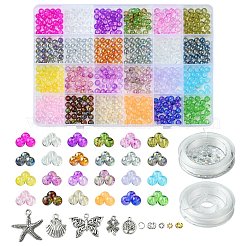 DIY-Sets zum Herstellen von runden Glasperlen mit Opalit-Imitation und Anhängern aus Legierung&nbsp;DIY-FS0006-39