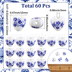 60 Stück Porzellanperlen mit Blumenmuster&nbsp;PORC-SC0001-30B