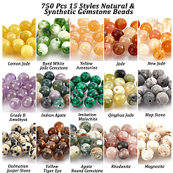 750pcs 15 estilos de cuentas de piedras preciosas naturales y sintéticas&nbsp;G-NB0003-88