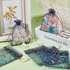 50 bolsa de regalo con cordón de organza con estampado dorado de luna y estrella.&nbsp;OP-BBC0001-03A-03