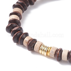 Bracelet extensible en perles de bois et fossiles naturels pour femme&nbsp;BJEW-JB07541