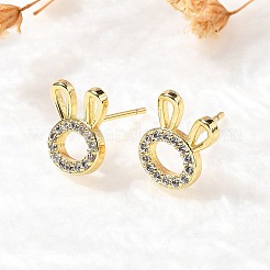 Clous d'oreilles en laiton avec tête de lapin et micro pavé de zircons cubiques&nbsp;EJEW-D304-39G