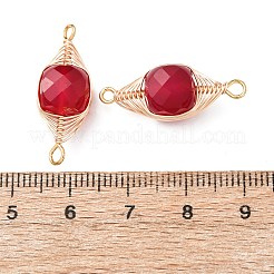 Ciondoli di collegamento a cubo sfaccettato in corindone rosso naturale con filo di rame a spina di pesce avvolto&nbsp;KK-Z152-06G-01A