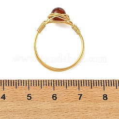 Fingerringe aus Kupferdraht und natürlichem Bernstein für Damen&nbsp;RJEW-JR01052-02