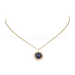 Halskette mit Anhänger aus natürlichem Lapislazuli (gefärbt) und Samenblume&nbsp;NJEW-MZ00019-01