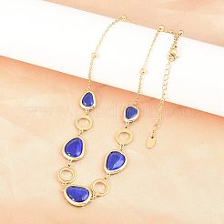 Collares de cadena con eslabones de anillo en forma de lágrima de acero inoxidable 304 y vidrio azul para mujer&nbsp;NJEW-D326-03G